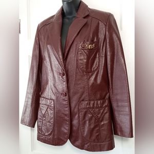 Etienne Aigner women's 12 leather blazer vintage jacket brown burgundy retro